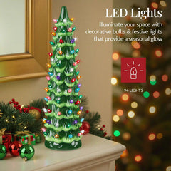 21in Ceramic Christmas Tree, Hand-Painted Holiday Decor w/ LED Lights