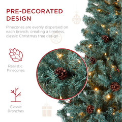 Pre-Lit Pre-Decorated Christmas Tree w/ Pinecones