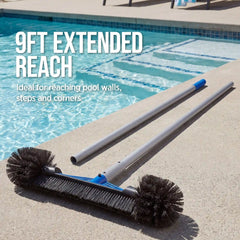 20" Pool Brush with 9 ft Aluminum Pole Pool Wall & Floor Cleaning Set