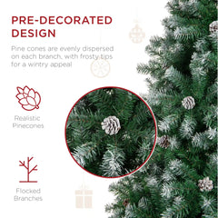 Pre-Decorated Christmas Tree w/ Pinecones, Flocked Branch Tips