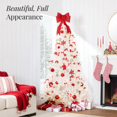 Pre-Lit Hinged Artificial White Pine Christmas Tree w/ Lights, Metal Stand
