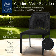 Set of 2 Indoor/Outdoor Aluminum Side Dining Chairs w/ All-Weather Rope
