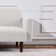 Curved Convertible Futon, Boucle Fabric Split-Back Sleeper Bed