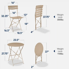 3-Piece Small Folding Patio Bistro Set w/ 2 Chairs