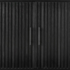 2-Door Slatted Storage Cabinet Accent Furniture w/ Foot Pads