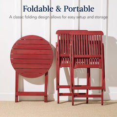 3-Piece Acacia Wood Bistro Set w/ Folding Table, 2 Chairs