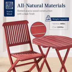 3-Piece Acacia Wood Bistro Set w/ Folding Table, 2 Chairs