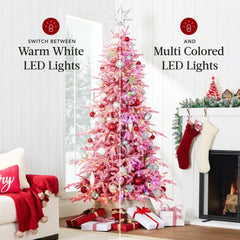 Pre-Lit Flocked Artificial Aspen Noble Fir Christmas Tree w/ Metal Stand
