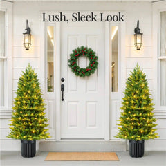 Pre-Lit Potted Christmas Tree w/Twinkling White & Multi LEDs