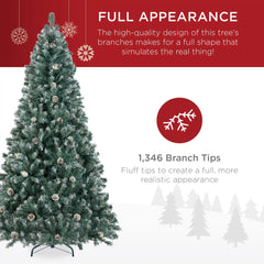 Pre-Decorated Christmas Tree w/ Pinecones, Flocked Branch Tips