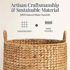 2-Piece Round Nesting Baskets W/Handles, Hyacinth Plant Holder & Storage Bin