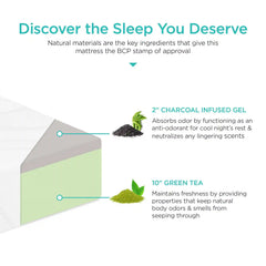 12in Medium-Firm Green Tea & Charcoal Gel Memory Foam Mattress