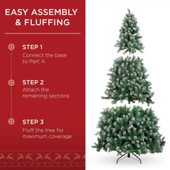 Pre-Decorated Christmas Tree w/ Pinecones, Flocked Branch Tips