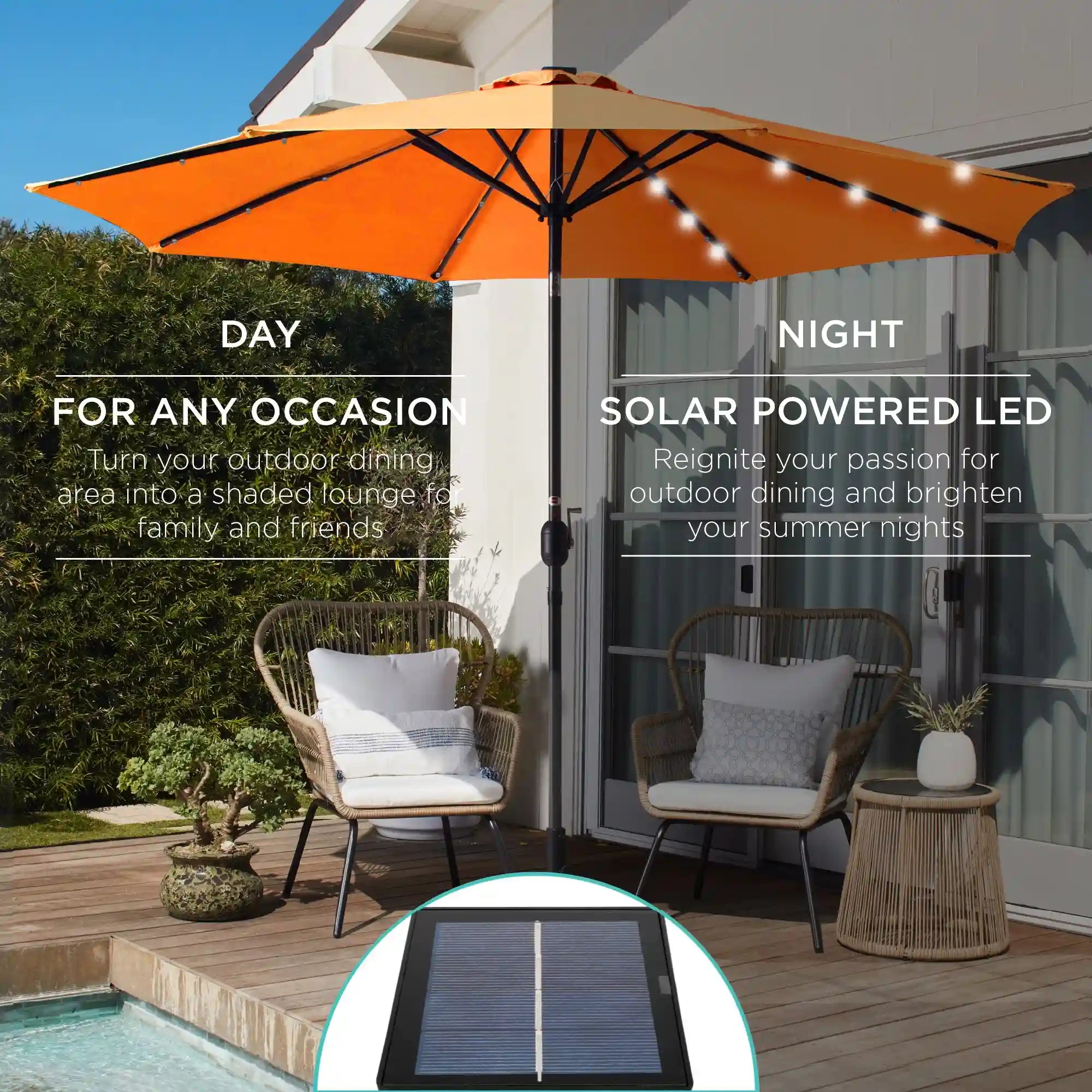 Solar LED Lighted Patio Umbrella w/ Tilt Adjustment, UV-Resistant