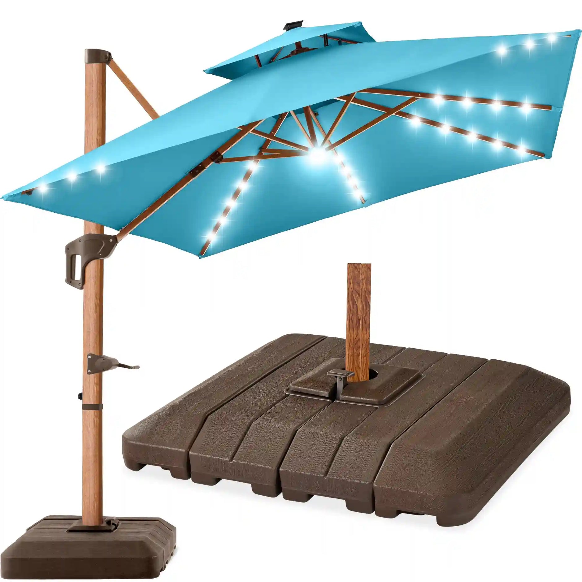 10ft solar led lighted patio umbrella w tilt adjustment Solar LED Lighted Patio Umbrella w/ Tilt Adjustment, UV-Resistant