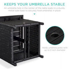 Outdoor Wicker Patio Side Table Accent Furniture w/ Umbrella Hole