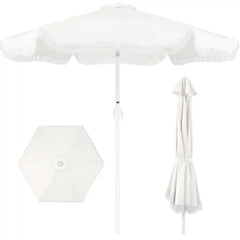 9ft Boho Fringe Umbrella  Tilt, UPF50+, Steel Pole